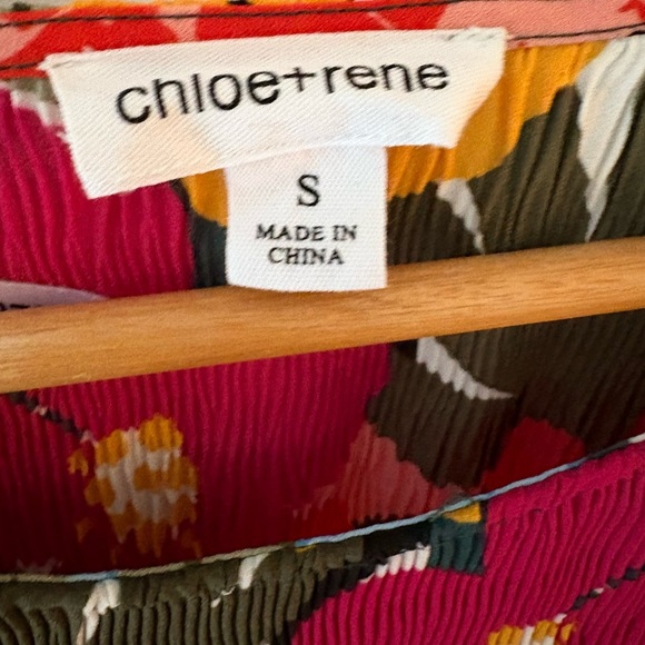 Chloe + Rene floral peplum pleat babydoll top size small bright oversized - Picture 4 of 10